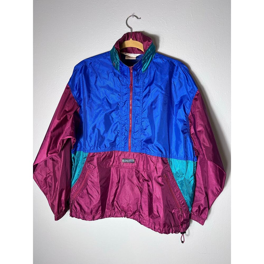 Vintage Women’s Columbia Color Block Windbreaker Pullover M Rain Hiking Baggy
